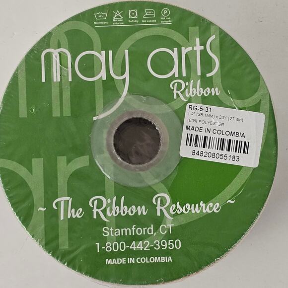 NIP spool striped mustard cream ribbon 1.5" x 30 Yards - Picture 5 of 5